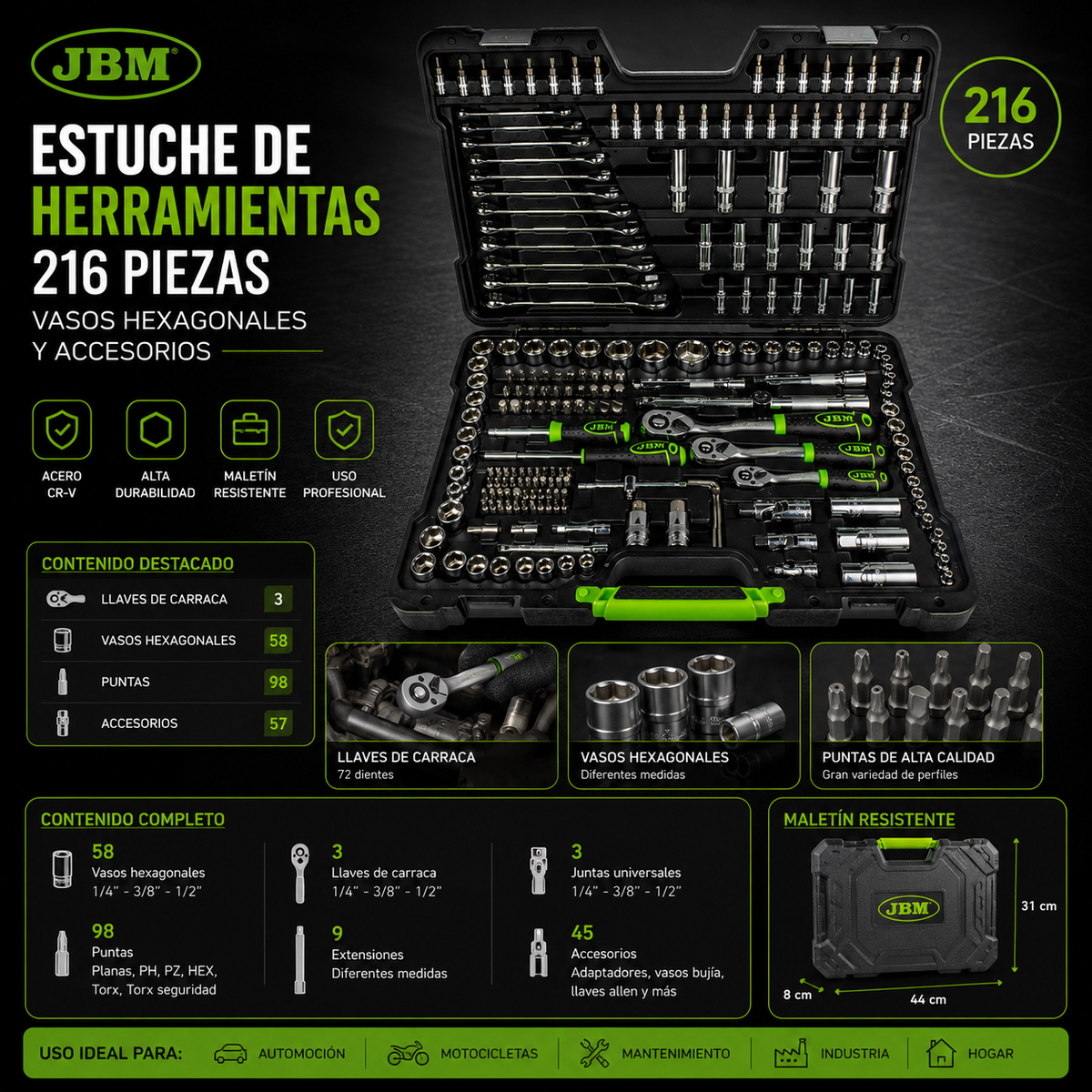 Pack Completo JBM Estuche de Herramientas + Carraca Electrica