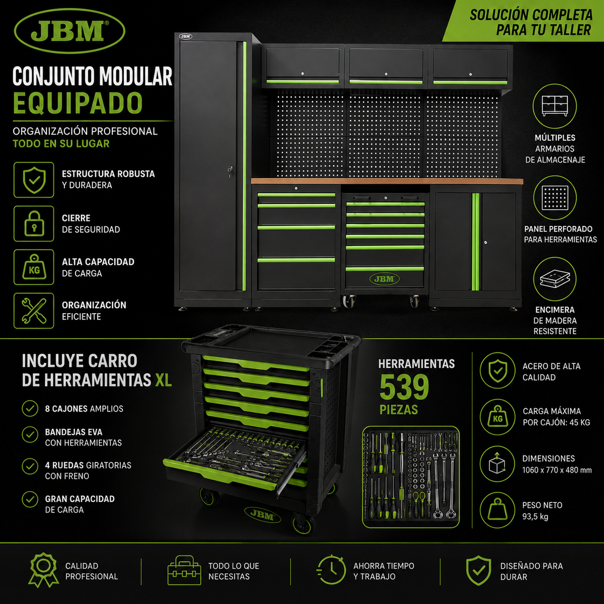 JBM Conjunto Modular con Carro de herramientas equipado