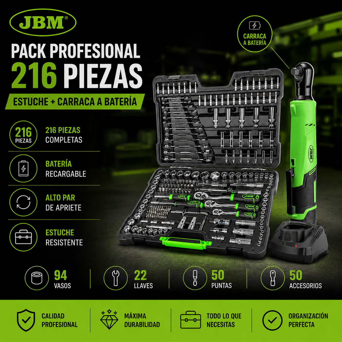 Pack Completo JBM Estuche de Herramientas + Carraca Electrica