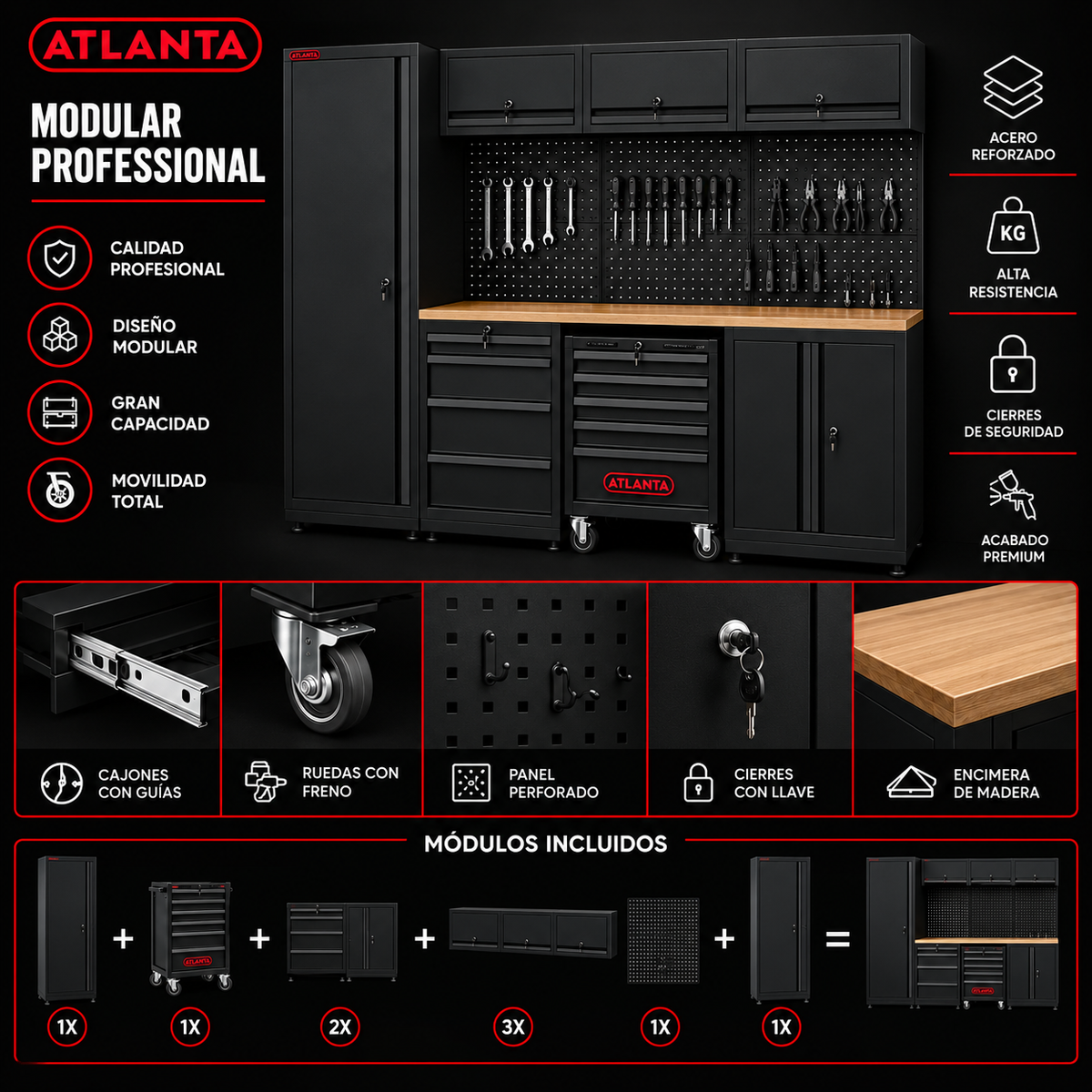 Atlanta Conjunto Modular Equipado Con Carro de Herramientas