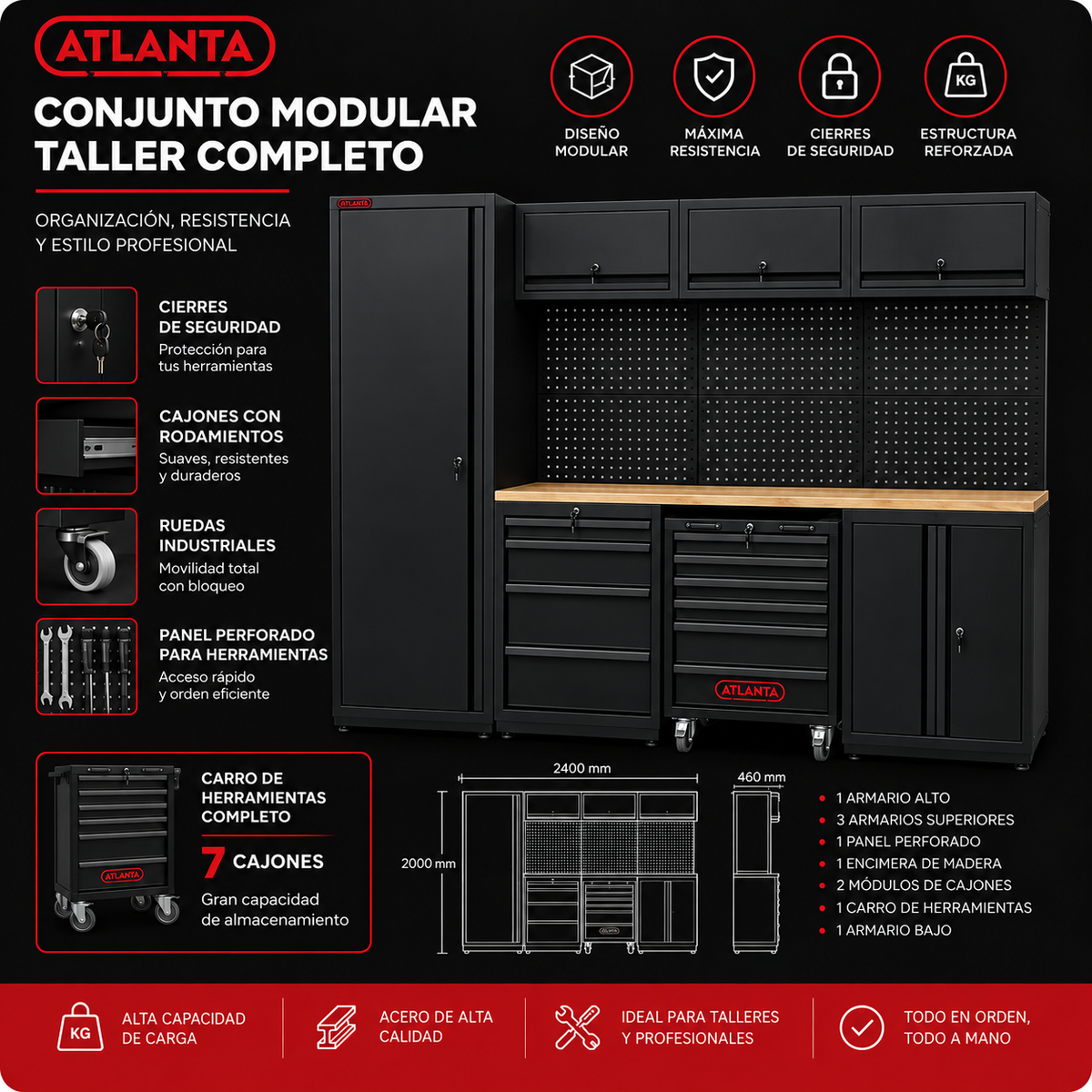 Atlanta Conjunto Modular Equipado Con Carro de Herramientas