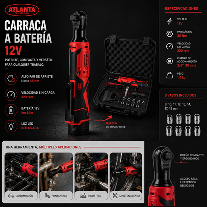 Atlanta Kit Carraca a Batería  y Juego de Vasos| Doble Dirección