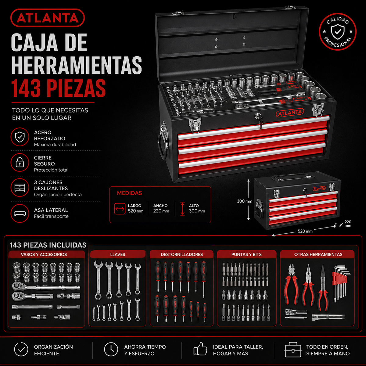 Atlanta Caja de Herramientas Profesional 143 Piezas