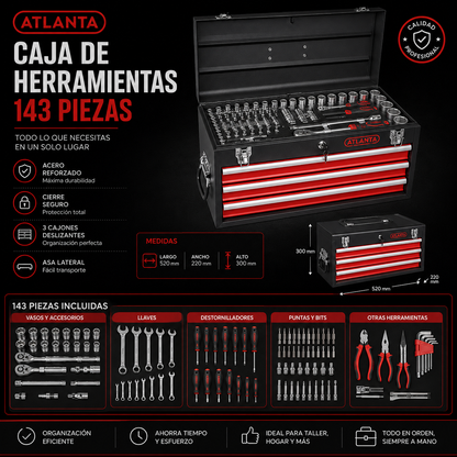 Atlanta Caja de Herramientas Profesional 143 Piezas