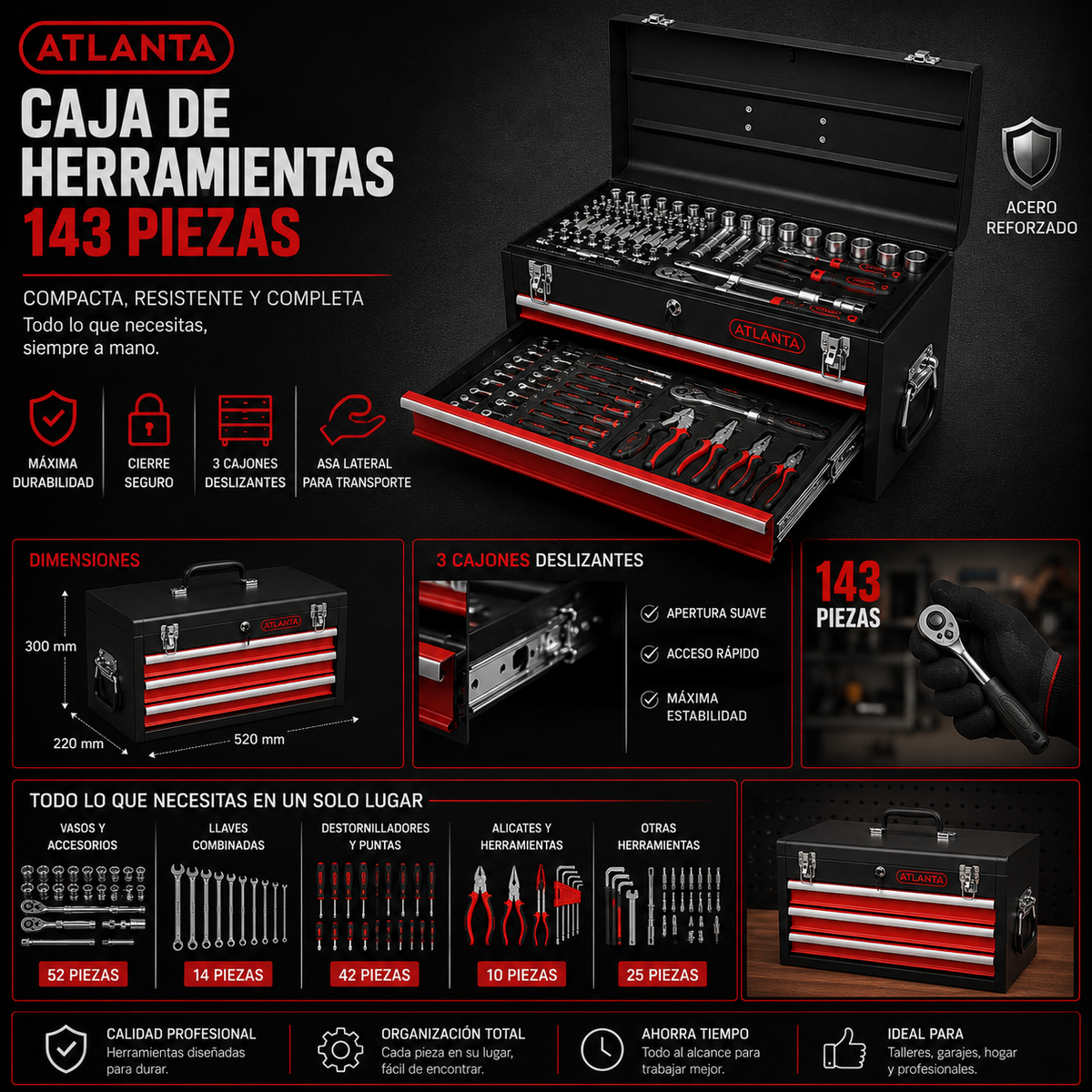 Atlanta Caja de Herramientas Profesional 143 Piezas