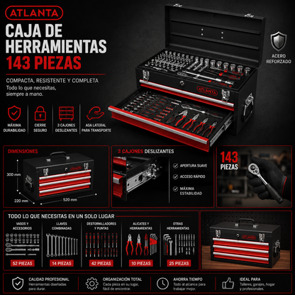 Atlanta Caja de Herramientas Profesional 143 Piezas