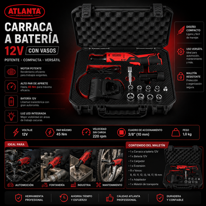Atlanta Kit Carraca a Batería  y Juego de Vasos| Doble Dirección