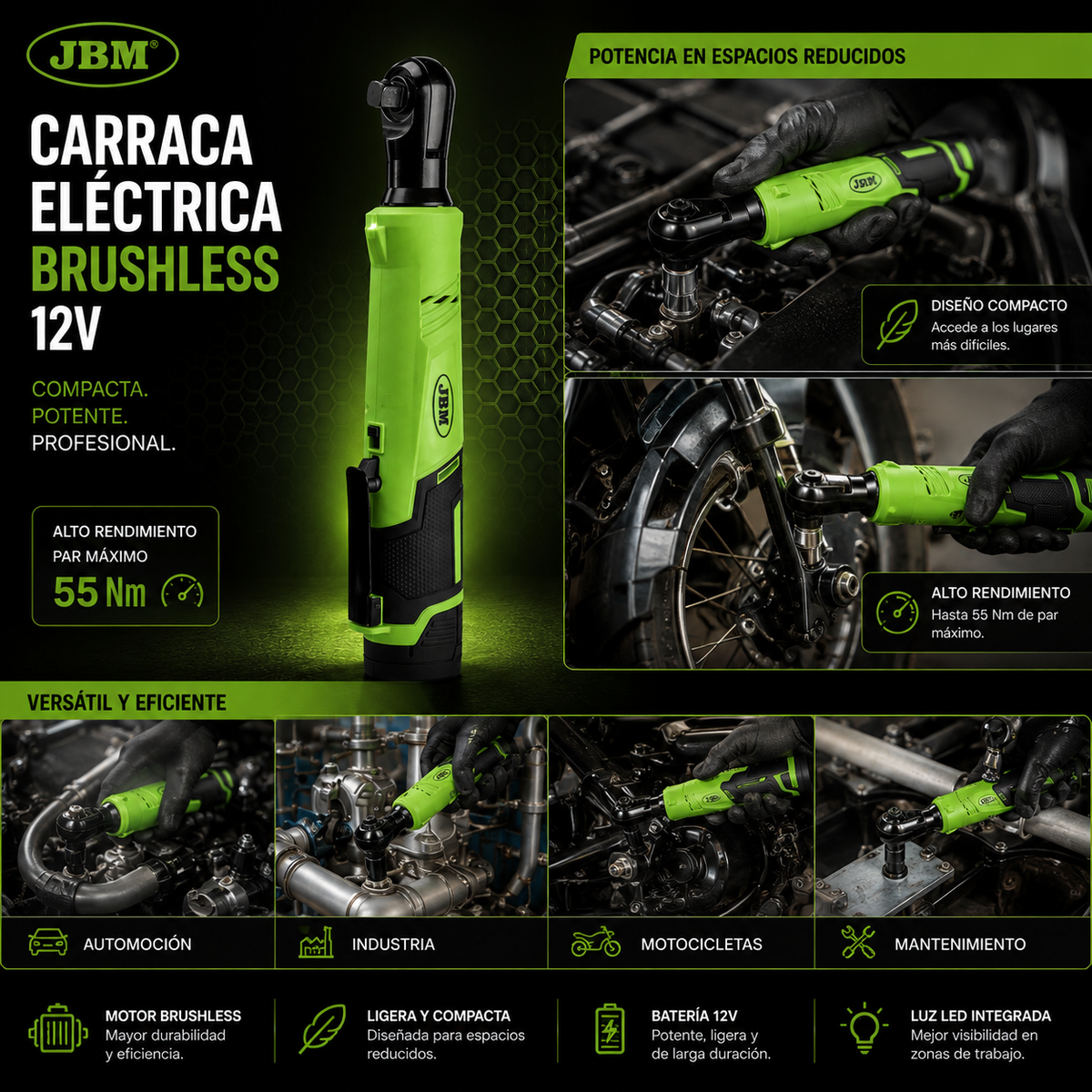 JBM Carraca a Batería 1/2" 12V 55Nm | Doble dirección