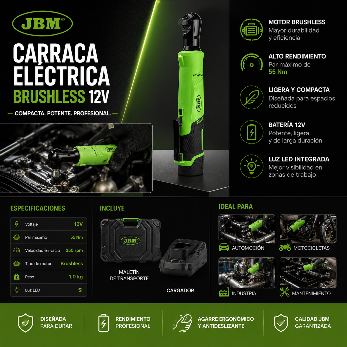 JBM Carraca a Batería 1/2" 12V 55Nm | Doble dirección