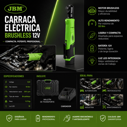 JBM Carraca a Batería 1/2" 12V 55Nm | Doble dirección