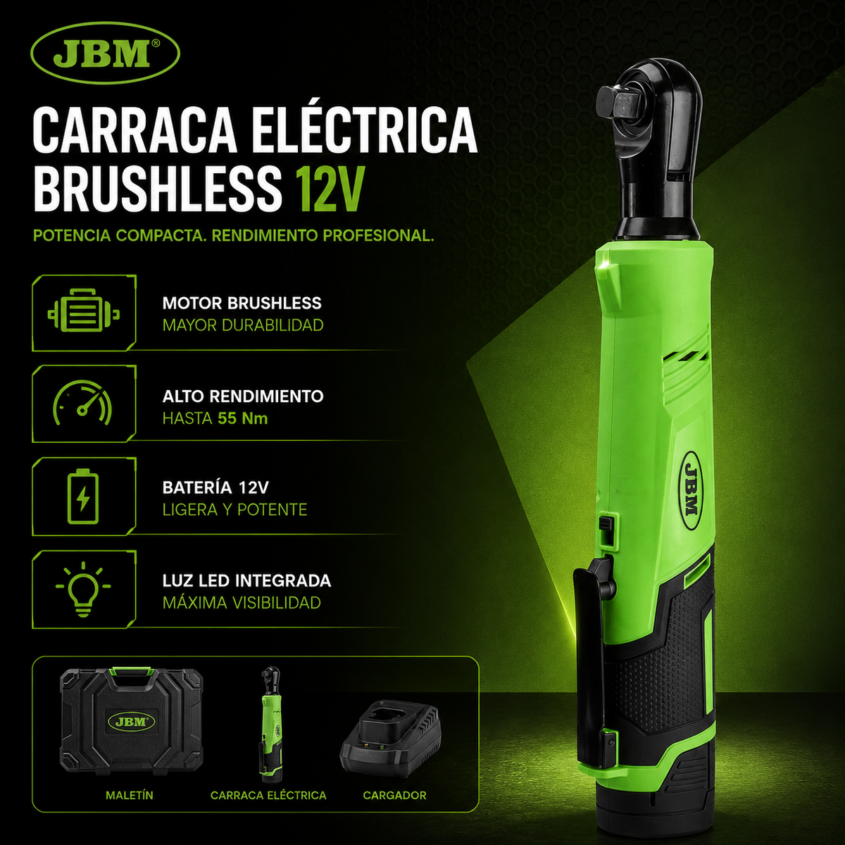 JBM Carraca a Batería 1/2" 12V 55Nm | Doble dirección