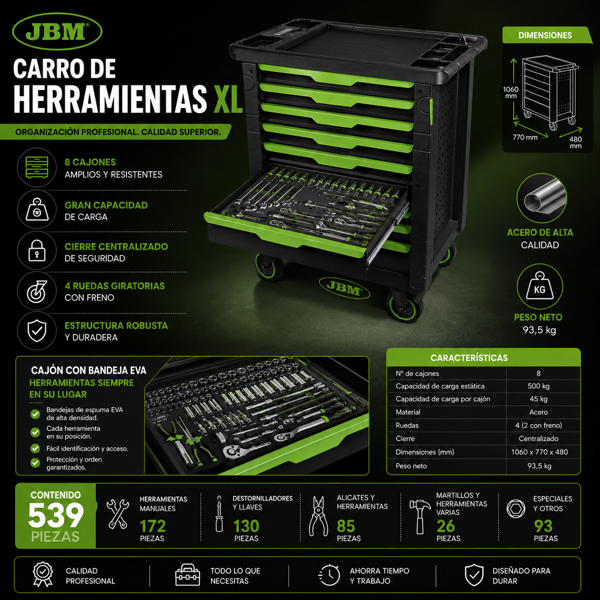 JBM Carro de Herramientas Completo XL