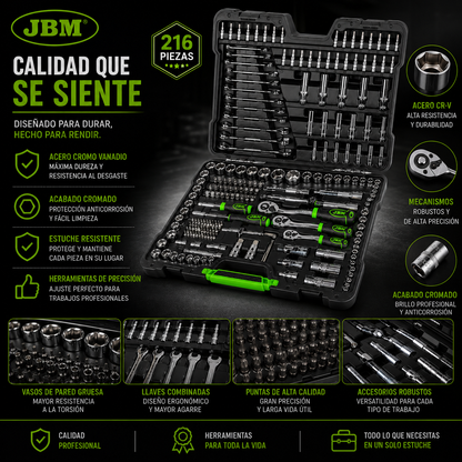 JBM Estuche de Herramientas y vasos hexagonales 216 Piezas