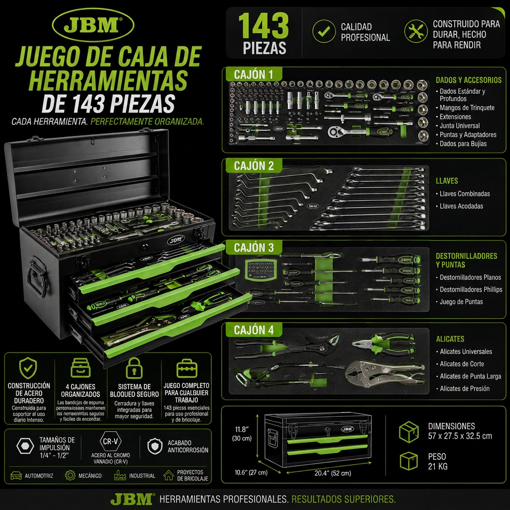 JBM Maletín Profesional XL 143 Piezas