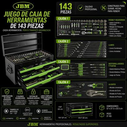 JBM Maletín Profesional XL 143 Piezas