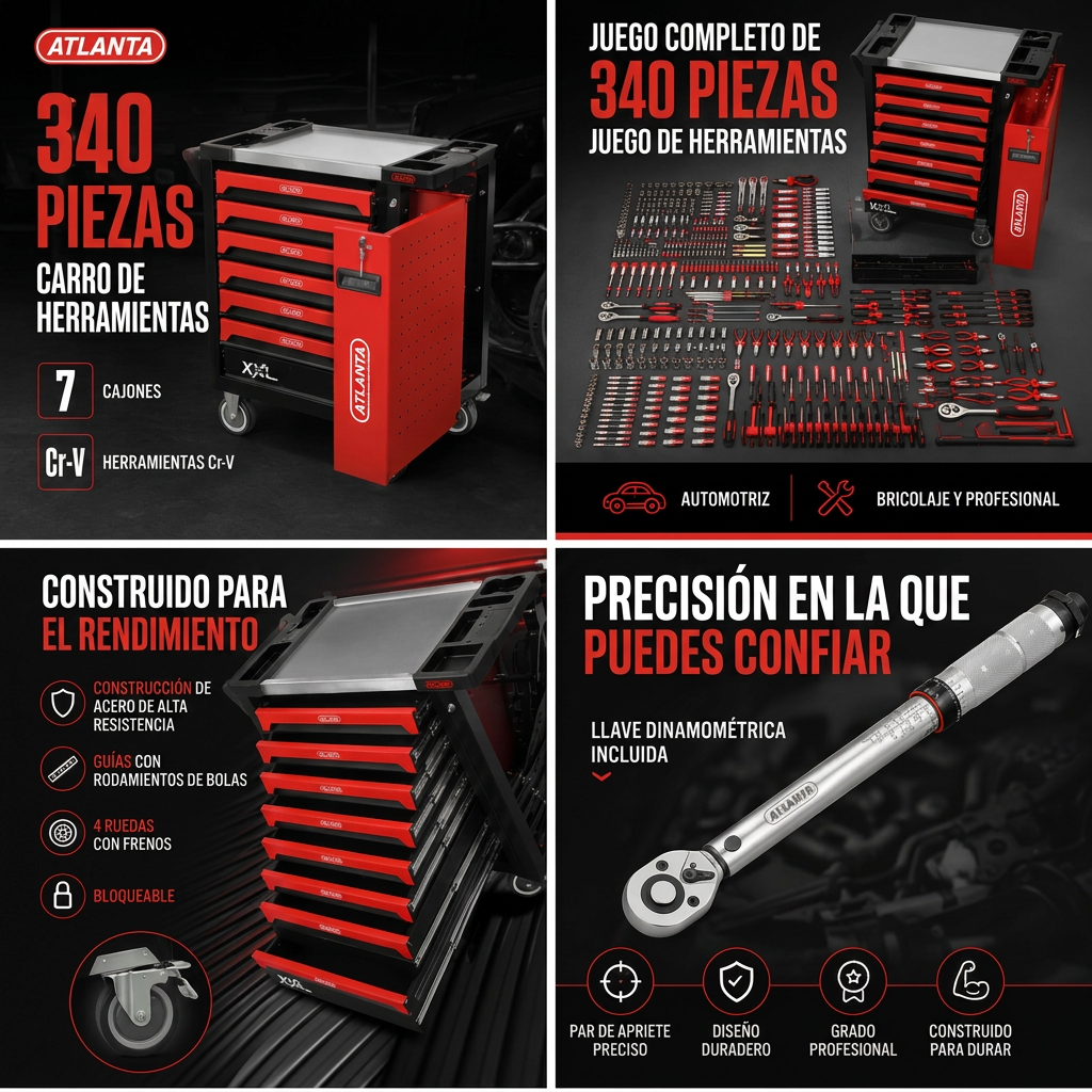 Atlanta Carro de Herramientas XL 340 Piezas